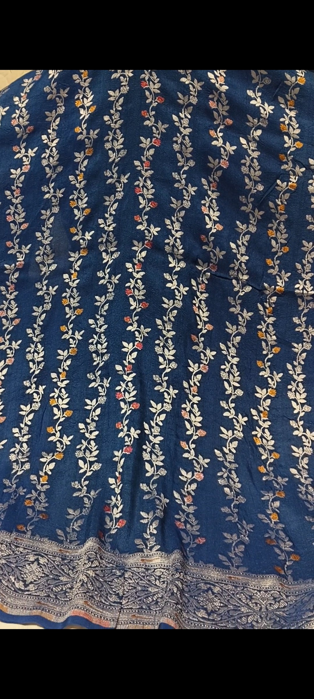 Royal Blue Pure Tussar Georgette Banarasi Saree with Intricate Silver Zari Weaving