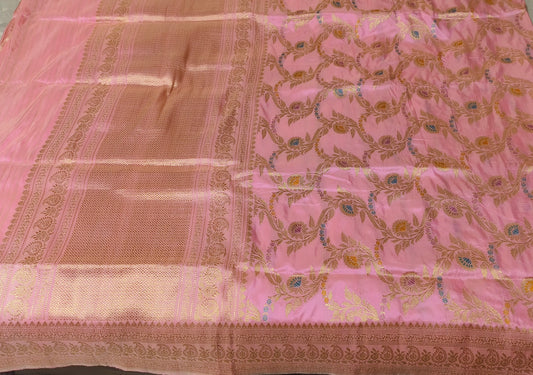 Blush Pink Handloom Katan Silk Saree with Kadwa Weave