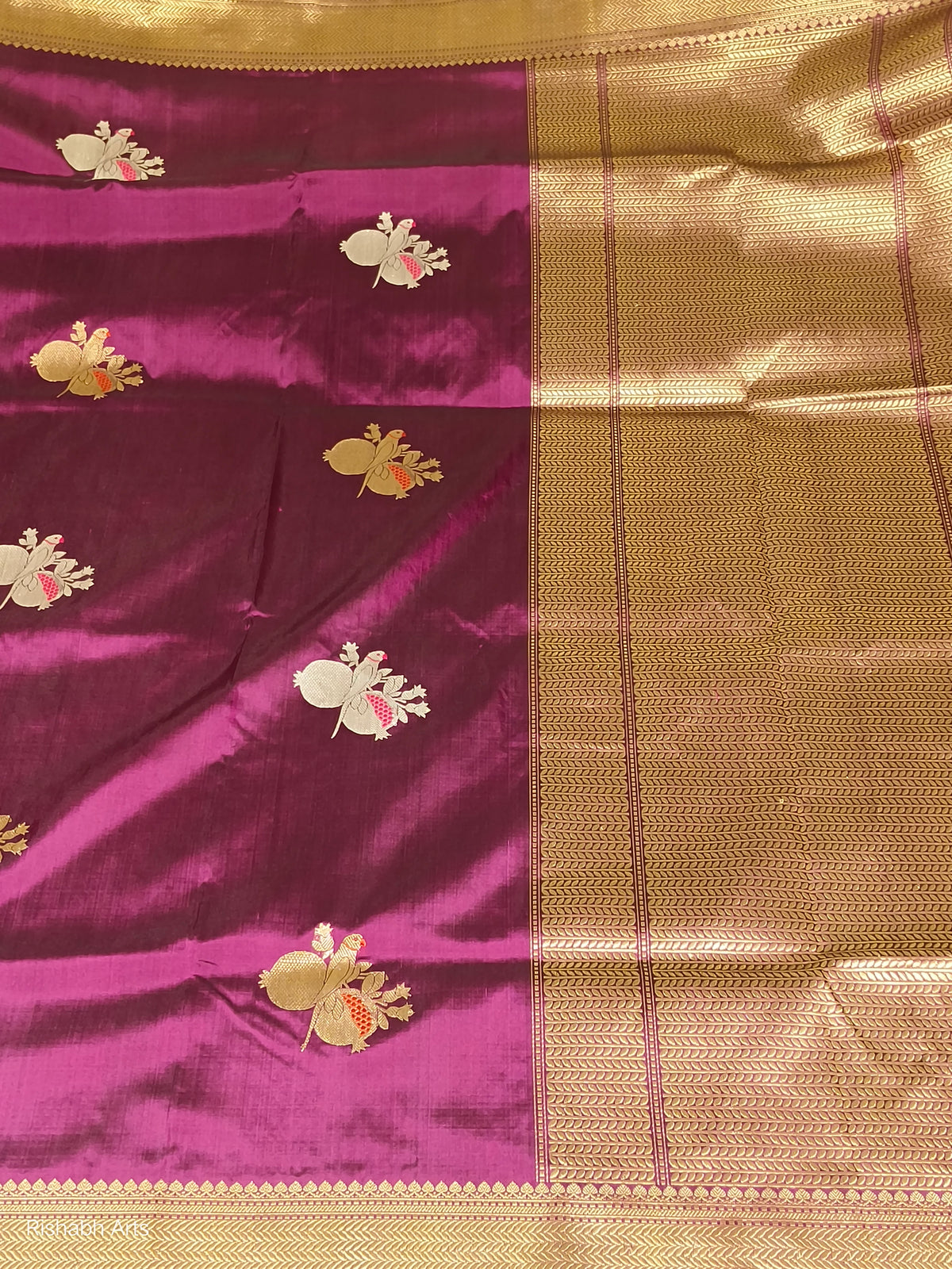 TANTVA - Jamuni Wine Pure Katan Silk Banarasi Handloom Saree | Anar Tota  Buta with Sona Rupa Zari