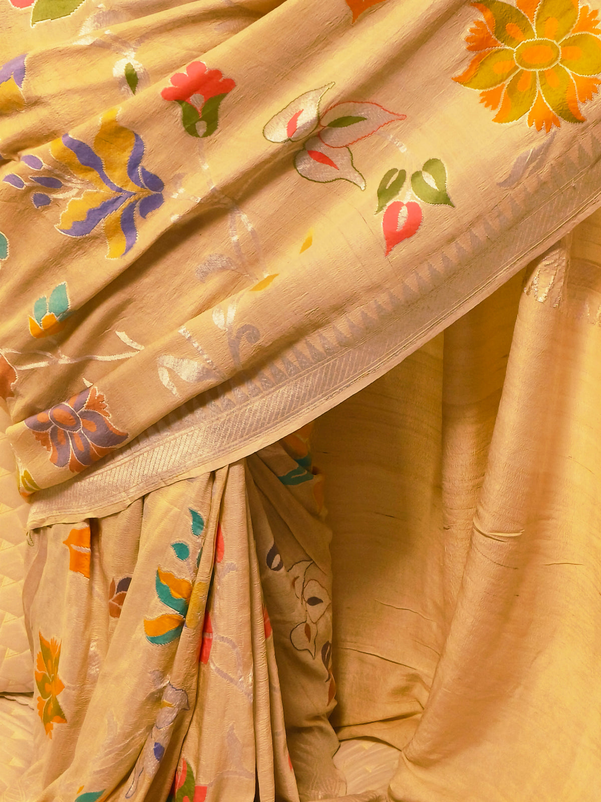 Tussar Georgette Banarasi Saree with Multicolour Floral Weave