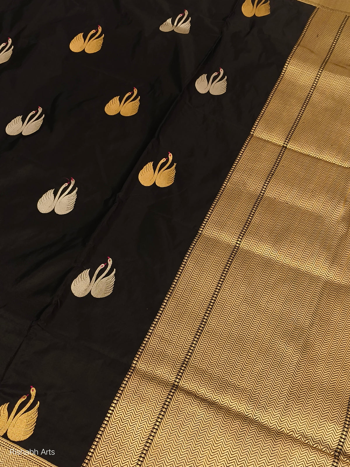 TANTVA - Black Pure Katan Silk  Handloom Banarasi Saree