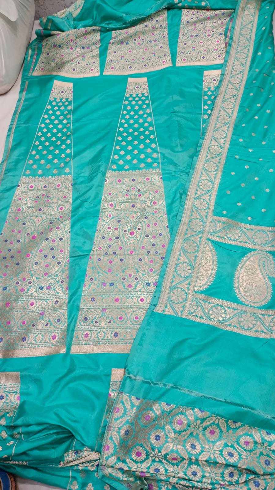 Teal Blue Pure Katan Silk Banarasi Lehenga Choli with Zari Woven Details