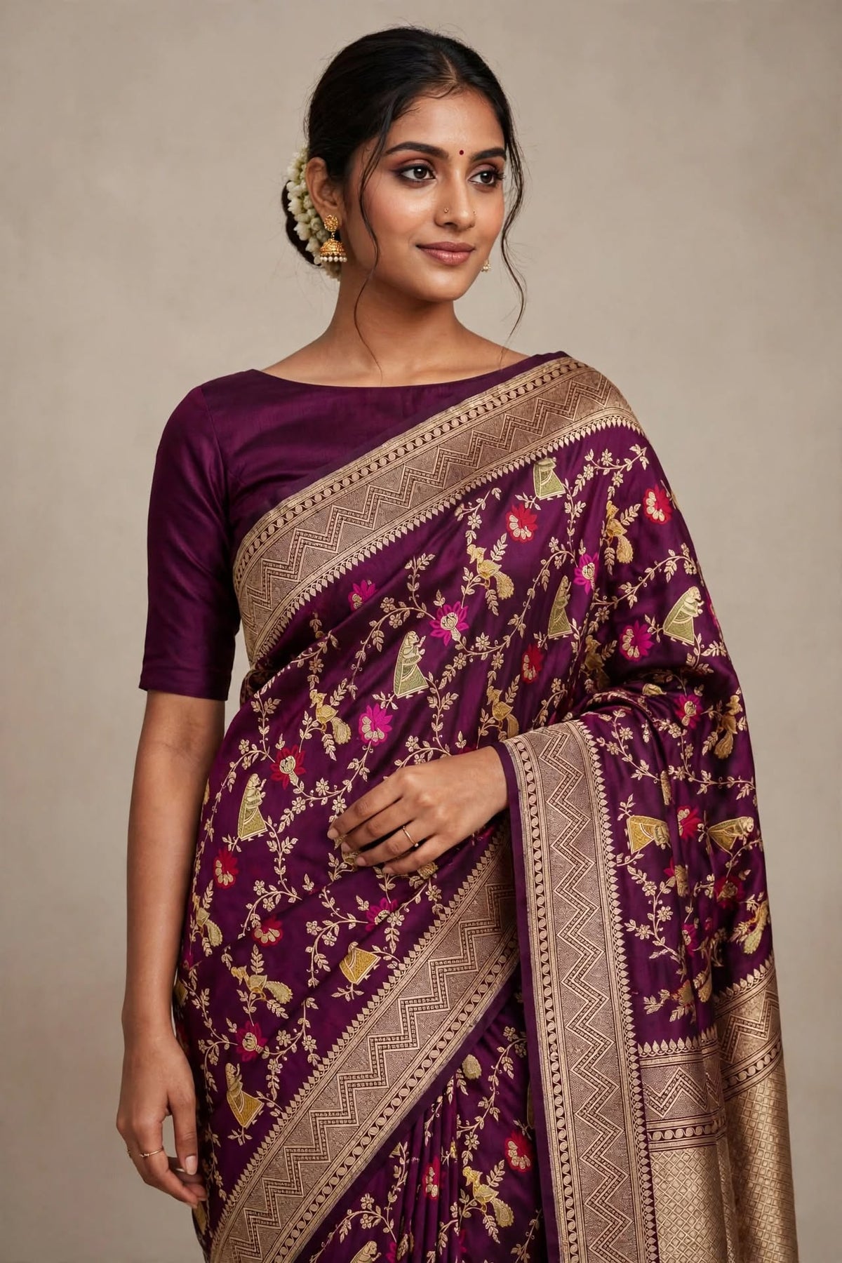 Rani Shikargah - Jamuni Purple Pure Katan Silk Handloom Banarasi Saree