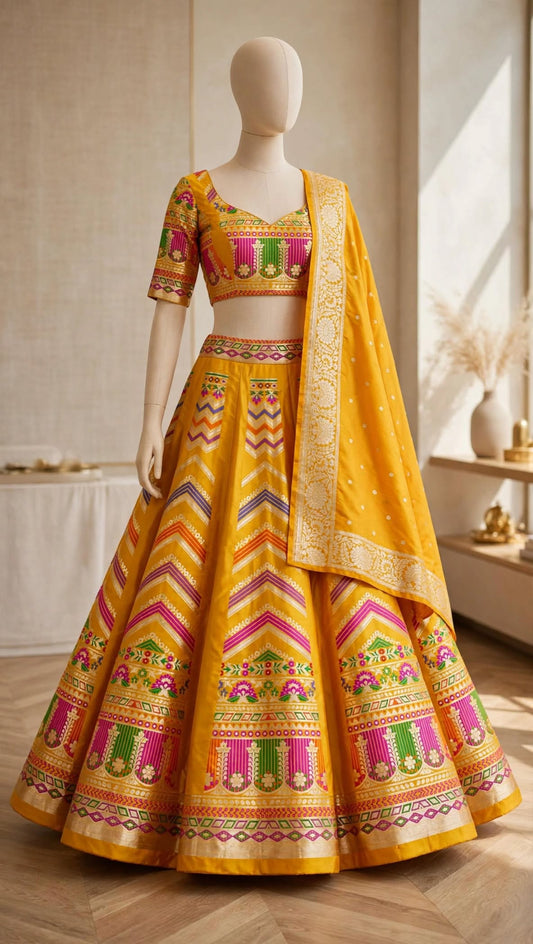 Sunlit Radiance Pure Katan Silk Handloom Lehenga Set