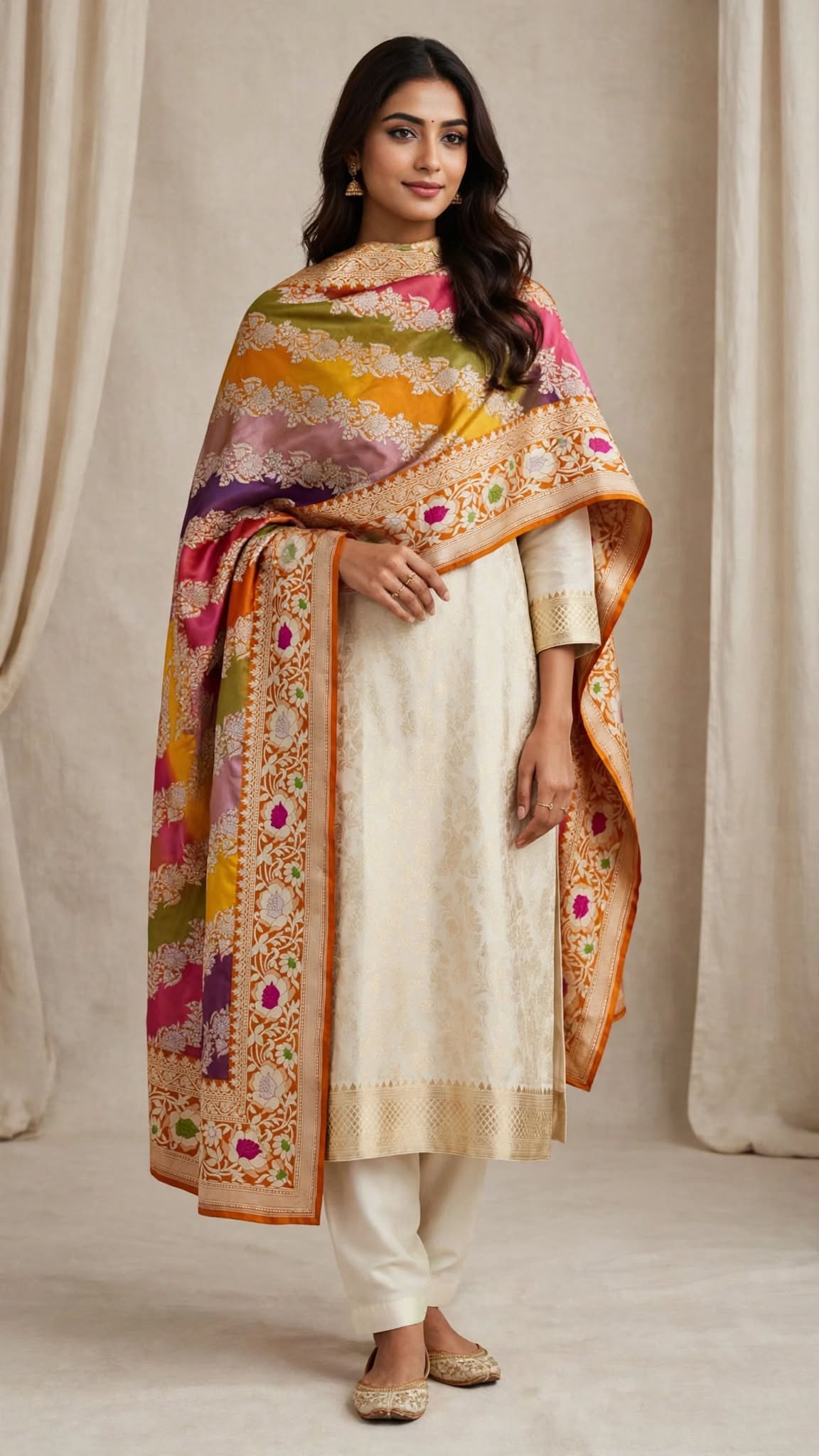 TANTVA - Sunset Rangkat Banarasi Pure Katan Silk Handloom Kadwa Dupatta