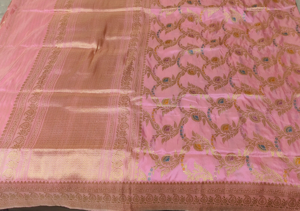 Blush Pink Handloom Katan Silk Saree with Kadwa Weave