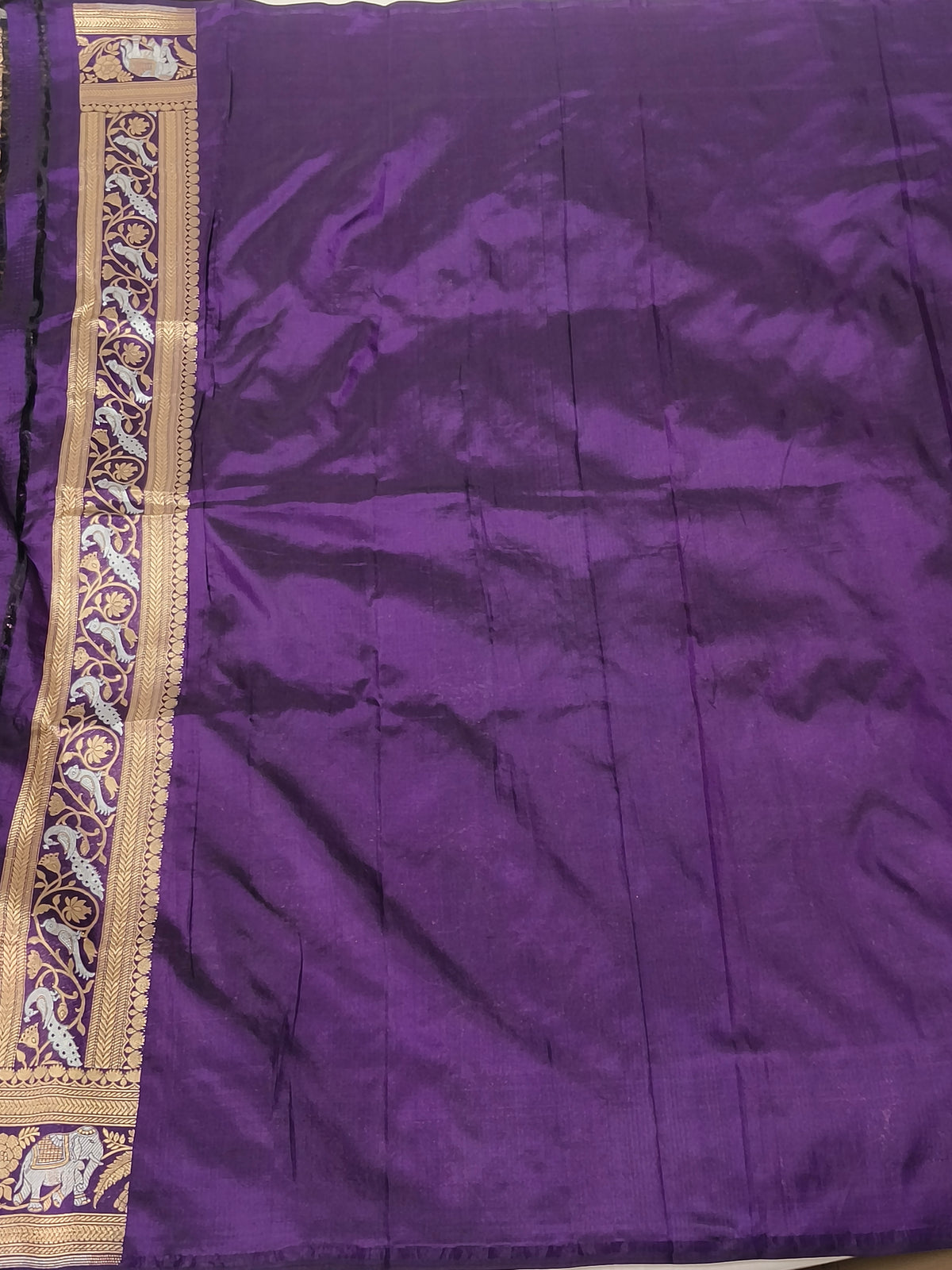 ARANYA - Jamuni Purple Pure Katan Silk Handloom Kadwa Sona-Rupa Shikaargah Banarasi Saree with Deer Tiger Jaal & Heavy Peacock Pallu